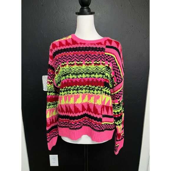 ASOS DESIGN High Neck Sweater Multi Geo Pattern Size 4 Bright Neon - Picture 2 of 9